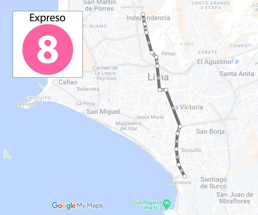 ruta expreso 8 Metropolitano