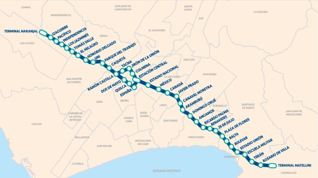 mapa de las estaciones del metropolitano